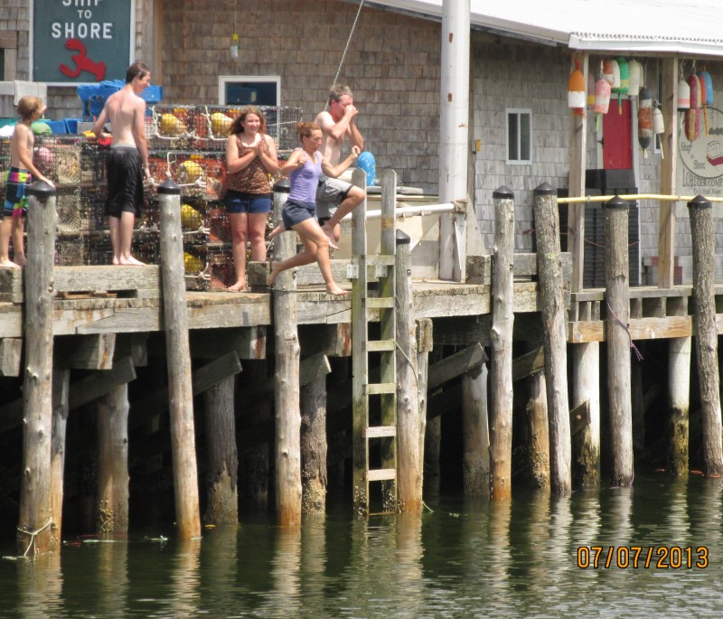 Wharf Jumping at Owls Head Harbor -- Juggling With Julia