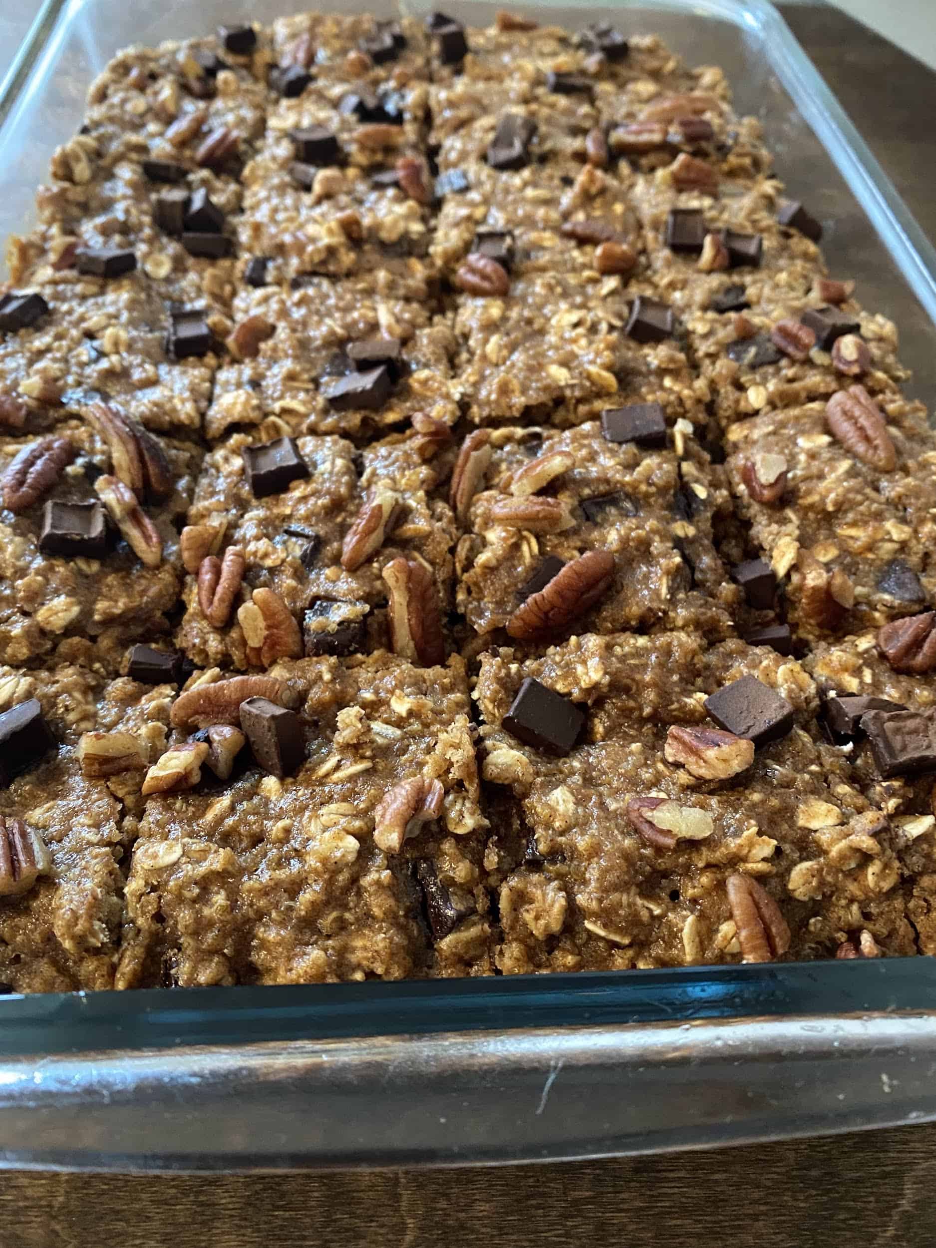 Pan of quinoa breakfast bars cut into 24 portions