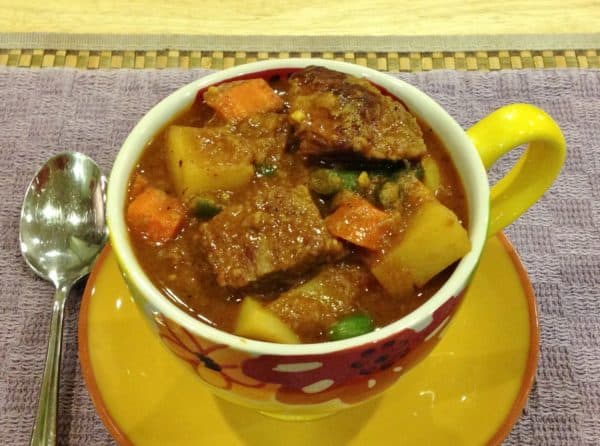 Slow Cooked Beef Stew in a large mug