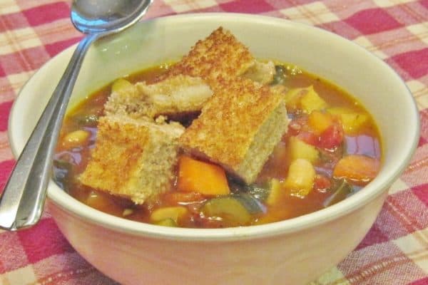 Hearty Minestrone w Grilled Cheese Croutons - Juggling With Julia