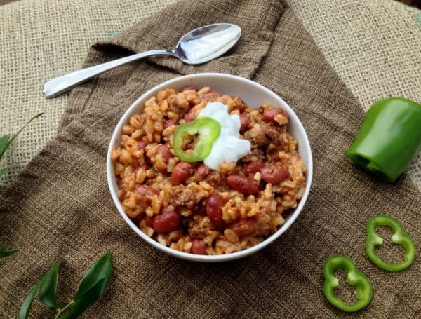 Spanish Brown Rice and Beans with Sausage - Juggling With Julia