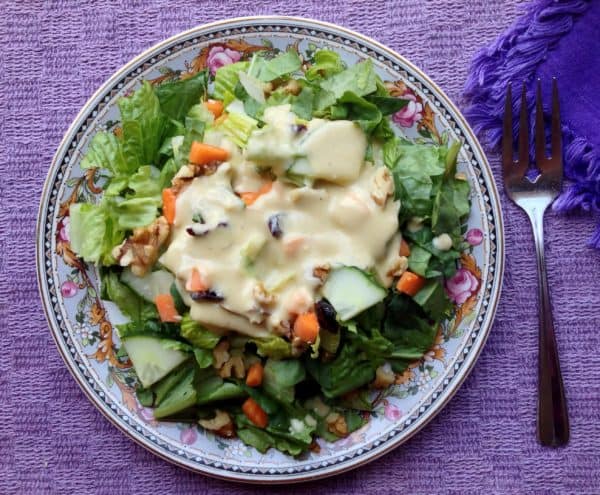 Lemony Hummus Dressing on Chopped Salad -- Juggling With Julia